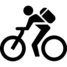 uomo con una borsa in bicicletta icona