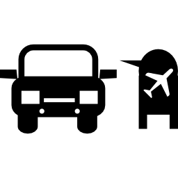 auto und fahrkartenautomat mit flugzeugschild icon