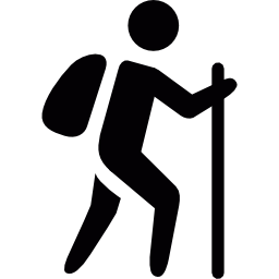 Man with bag and walking stick icon