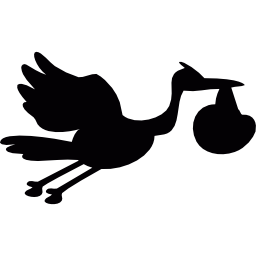 Stork flying with a baby icon