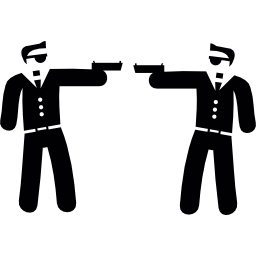zwei bewaffnete gangster zeigen mit den armen aufeinander icon