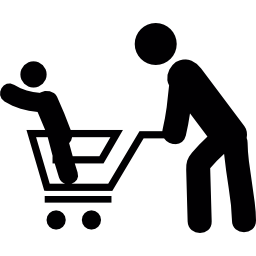 Man with his son in a shopping cart icon