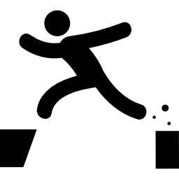 Man jumping with opened legs from one point to other icon