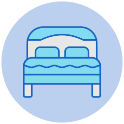 Двуспальная кровать с подушками-сердечками иконка