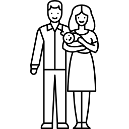 Супружеская пара с новорожденным ребенком иконка