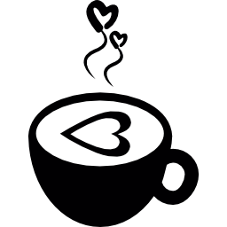 Hot coffee cup with hearts icon