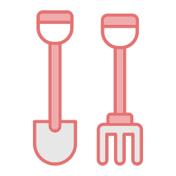 Shovel and rake icon