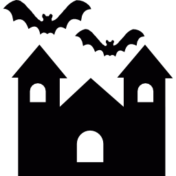 mansión espeluznante hechizada de halloween con murciélagos icono