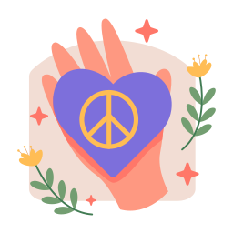 mano che tiene il cuore e il simbolo della pace icona