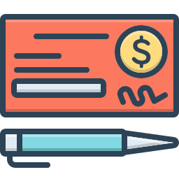 Bank check payment icon