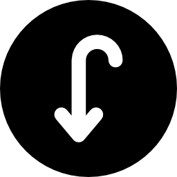 Изогнутая стрелка, указывающая вниз внутри круга иконка