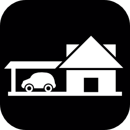 Home with vehicle on a black square  icon