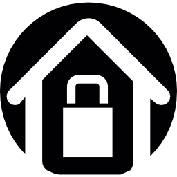 dom z zarysem kłódki na okrągłym czarnym tle ikona