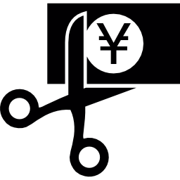 Yen bill being cutted by scissors icon