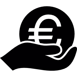 duża moneta euro na ręce ikona