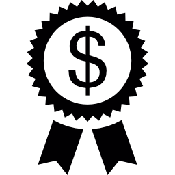 Dollar symbol on a circular pennant with ribbon icon