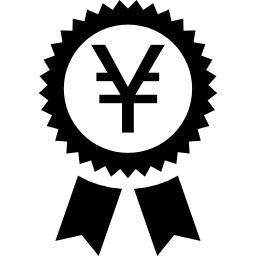 Yen symbol in a circular pennant with ribbon icon