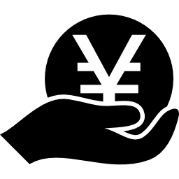 Hand holding a Japanese yen coin icon