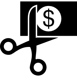 tijeras y billete de dólar icono
