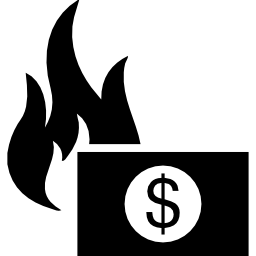 billete de un dólar en llamas icono