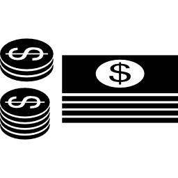 pilha de notas de dólar e moedas Ícone