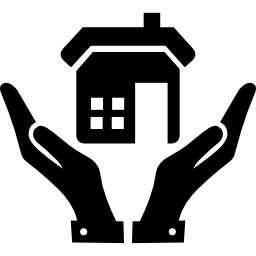 manos abiertas y un hogar icono