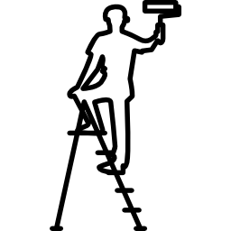 pittore maschio con rullo e scala icona