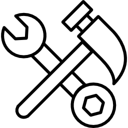 schraubenschlüssel und pick hammer umriss icon