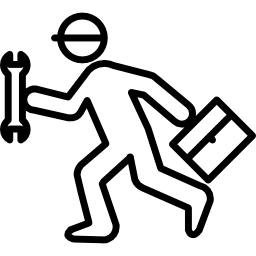 lopende reparateur met moersleutel en kit icoon