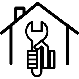 Гаечный ключ в руке внутри дома иконка