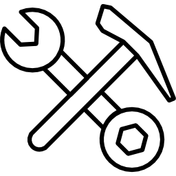 doppia chiave inglese e martello che formano una croce di contorni icona