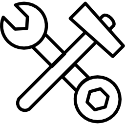 schraubenschlüssel der doppelseite und hammer im kreuz icon