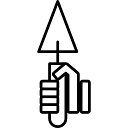 Shovel of triangular shape in a hand icon