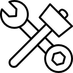 Hammer and double side wrench in cross icon