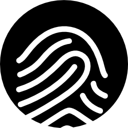 impronta digitale contorno bianco su sfondo nero icona