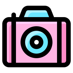 fotocamera con zoom icona