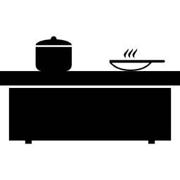 Kitchen table with cooking pots icon