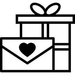 carta de amor y caja de regalo con cinta icono