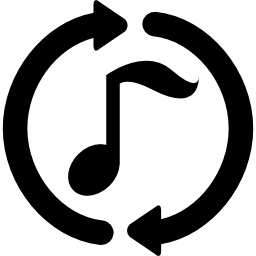 muzieknoot met lus cirkelvormige pijlen rond icoon