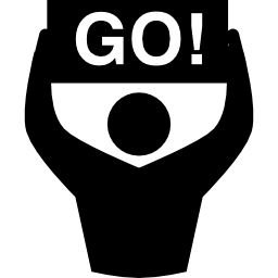 torcedor de rugby com um sinal encorajador com o word go! Ícone