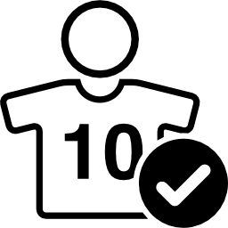 Football player with number 10 jersey and check mark icon