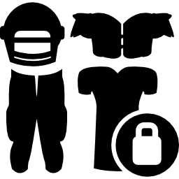 Équipement de vêtements de rugby d'un joueur avec un symbole de sécurité de cadenas Icône