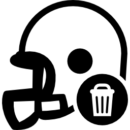 Helmet of rugby with a recycle bin button icon