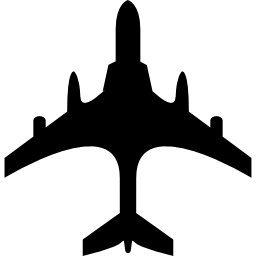 Airplane black shape from top view icon