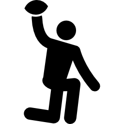 jugador de rugby sobre una rodilla con el balón en una mano icono
