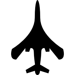 Airplane top or bottom view of black silhouette shape icon