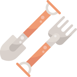 Shovel and rake icon