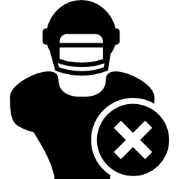 jugador de rugby de cerca con eliminar símbolo de cruz icono