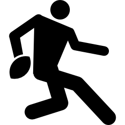 rugbyspeler met de bal in zwart silhouet icoon