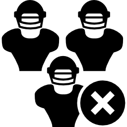 Rugby players in full gear with cross mark icon